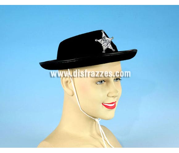 Sombrero Sheriff negro de fieltro con estrella para niños. 