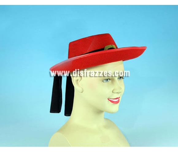 Sombrero de Mosquetero rojo con cinta negra para niños.