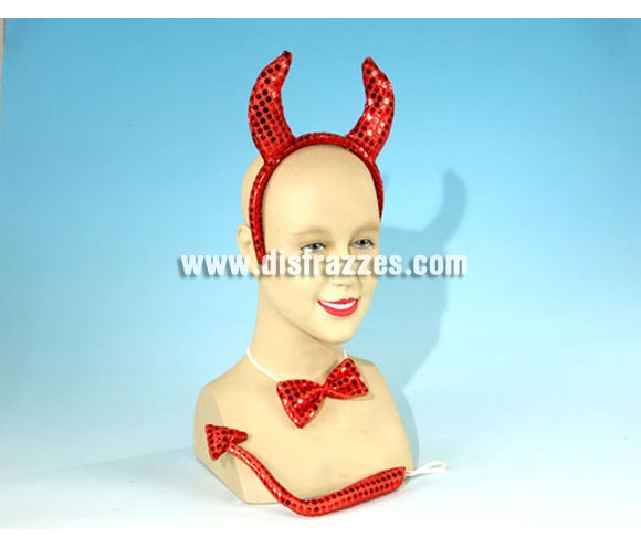 Complemento Demonio (3 piezas). Incluye diadema con cuernos, cola y lazo. Ideal como complemento para una Despedida de Soltera.
