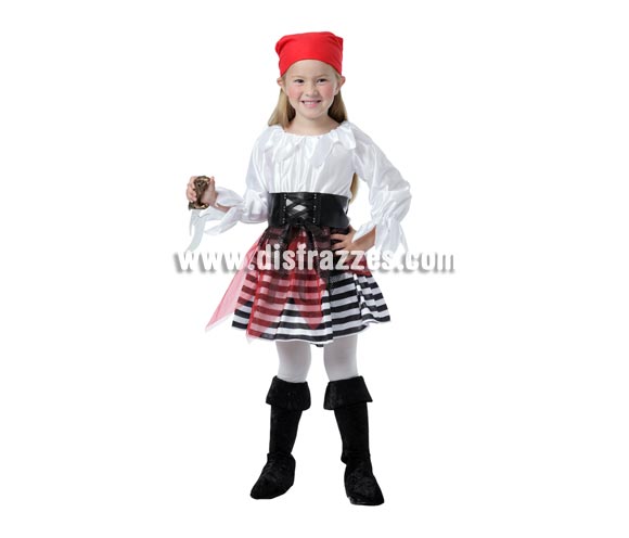 Disfraz de niña Pirata talla de 4 a 6 años. Incluye pañuelo, camisa, cinturón y falda.