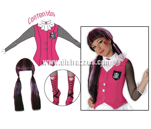 Disfraz de Dracalaura de las MONSTER HIGH para niñas. Disponible en varias tallas. Contiene top, cubrebotas y peluca. Disfraz Exclusivo y de licencia perfecto como regalo. Presentación en percha y bolsa.
