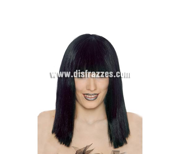 Peluca Cleopatra negra. Peluca morena con flequillo.