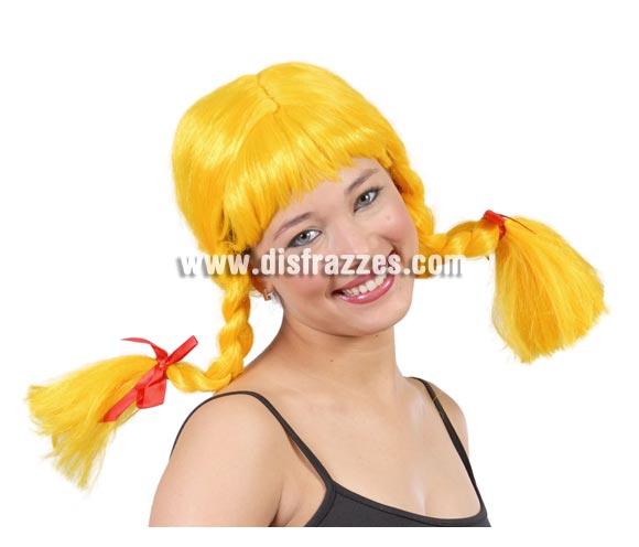 Peluca amarilla con trenzas moldeables de Caperucita.