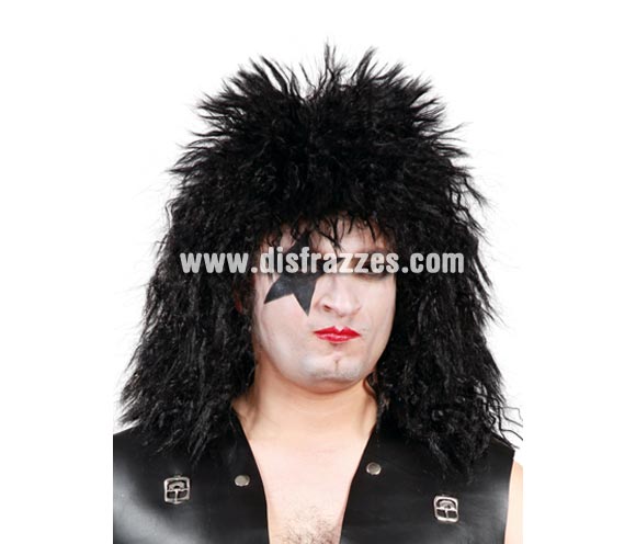 Peluca rockero negra. ¿Te acuerdas del grupo The Kiss? Pues con ésta peluca y un buen maquillaje los imitarás a la perfección.