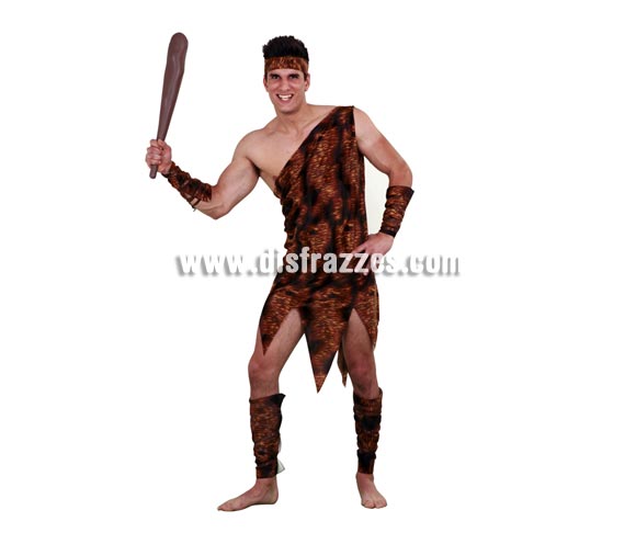 Disfraz de Troglodita adulto. Talla única 52/54. Incluye vestido, cinturón, muñequeras y tobilleras. Disfraz de Cavernícola para hombre. Maza NO incluida, podrás verla en la sección Complementos.
