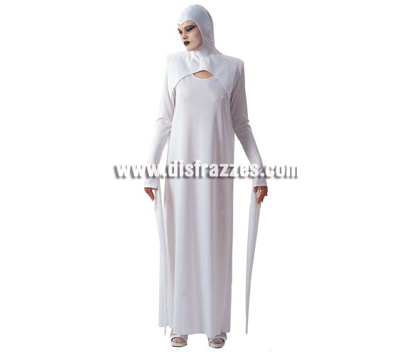 Disfraz de la Muerte Blanca para mujer. Talla Standar. Incluye vestido de una pieza con capucha, alzacuello y capa, mangas largas y estrechas.