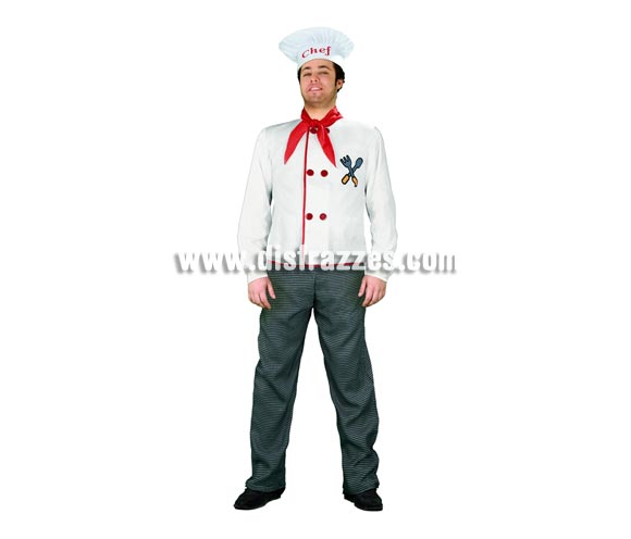 Disfraz de Cocinero para hombre talla S=48/52. Incluye gorro, pañuelo, camisa y pantalón.