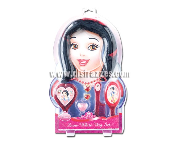 Set Accesorios de Blancanieves para niñas. Incluye peluca, brillo de labios, cepillo, peine, espejo, anillo y collar. Artículo con licencia Disney perfecto como regalo.