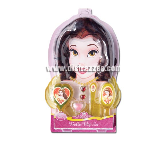 Set Accesorios de la Bella y la Bestia para niñas. Incluye peluca, brillo de labios, cepillo, peine, espejo, anillo y collar. Artículo con licencia Disney perfecto como regalo.