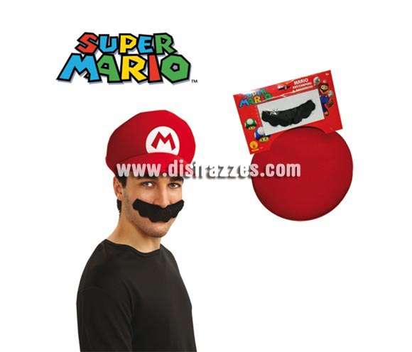 Kit de Mario Bros para adultos - Incluye sombrero y bigote.