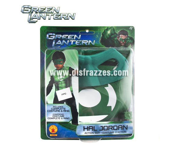 Blister Green Lantern o  Linterna Verde action suit para niños de 5 a 7 años. Incluye jumpsuit o mono, antifaz y anillo.