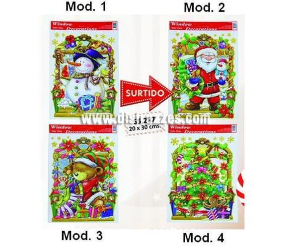 Figuras electroestáticas para decorarión de Nadidad de 20x30 cms. Cuatro modelos surtidos, precio por unidad, se venden por separado.