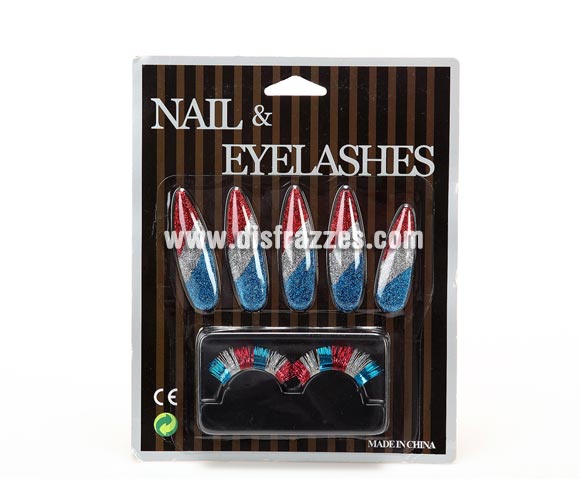 Set de Uñas y Pestañas Postizas de tres colores.