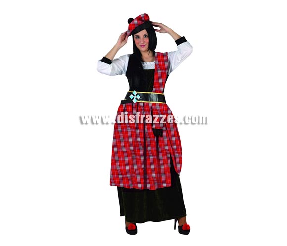Disfraz de Escocesa para mujer. Talla 2 ó talla Standar M-L 38/42. Incluye traje completo.