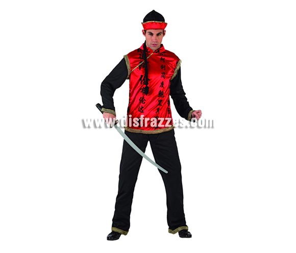 Disfraz de Chino Mandarín para hombre. Talla 3 ó talla XL 54/58. Incluye pantalón, camisa y gorro. Trenza y espada NO inlcuida, podrás encontrar en nuestra sección de Complementos.