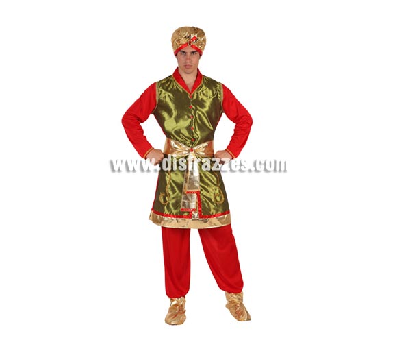 Disfraz de Hindú para hombre. Talla 2 ó talla Standar 52/54. Incluye disfraz completo. También sirve como disfraz de Paje Real de los Reyes Magos para Navidad.