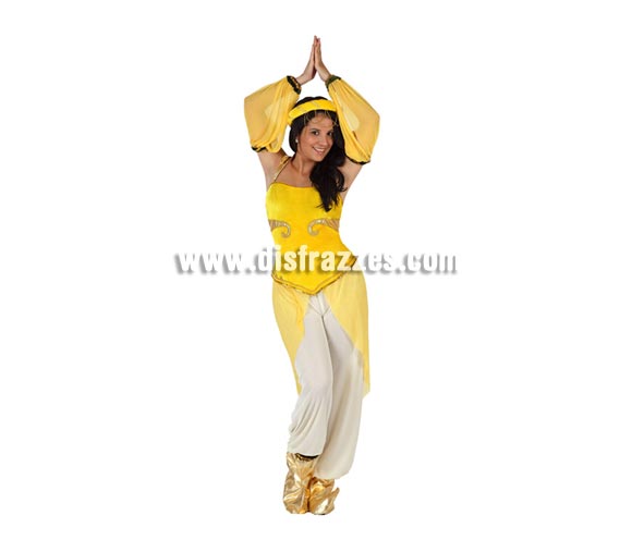 Disfraz de Princesa Árabe para mujer. Talla 2 ó talla Standar M-L 38/42. Incluye turbante, mangas, camisa con velo, pantalón y babuchas.
