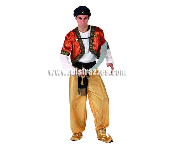Disfraz de Principe Árabe para hombre. Talla 2 ó talla Standar 52/54. Incluye disfraz completo. Sable NO incluido, podrás encontrar en nuestra sección de Complementos. También sirve como disfraz de Paje Real de los Reyes Magos para Navidad.