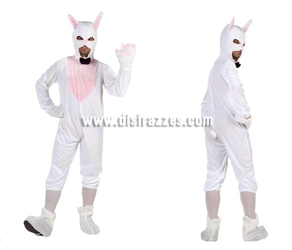 Disfraz de Conejo para hombre. Talla 2 ó talla Standar M-L 52/54. Incluye mono con capucha, guantes y cubrepies.