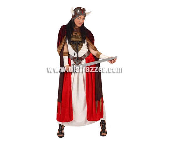 Disfraz de Reina Vikinga para mujer. Talla 2 ó talla Standar M-L 38/42. Incluye vestido, capa, gorro y cubrebrazos. Espada NO incluida, podrás encontrar en nuestra sección de Complementos.