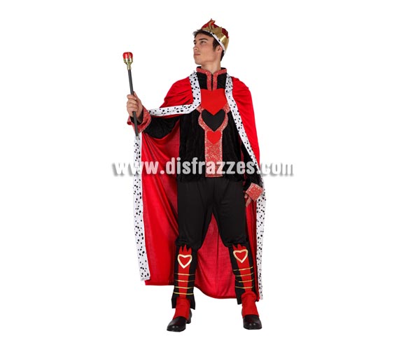 Disfraz de Rey de Corazones para hombre. Talla 2 ó talla Standar M-L 52/54. Incluye disfraz completo. Cetro de Rey No incluido, podrás encontrar en nuestra sección de Complementos.