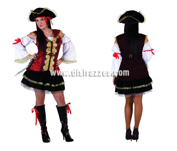 Disfraz de Pirata sexy para mujer. Talla 2 ó talla standar M-L 38/42. Incluye traje completo. Cubrebotas NO incluidos, podrás encontrar en nuestra sección de Complementos.