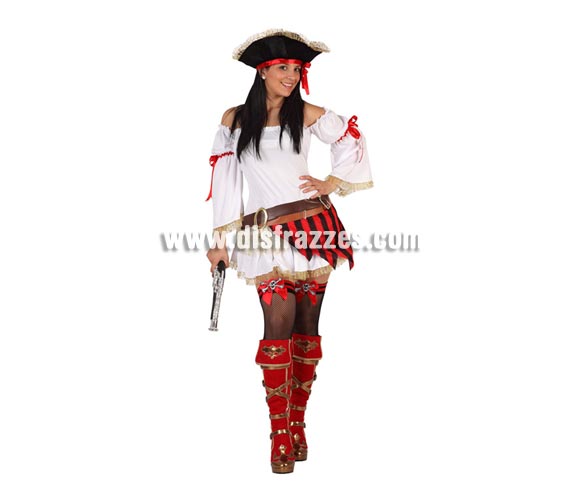 Disfraz de Pirata sexy para mujer. Talla 2 ó talla standar M-L 38/42. Incluye vestido, cinturón y sombrero. Complementos NO incluidos.