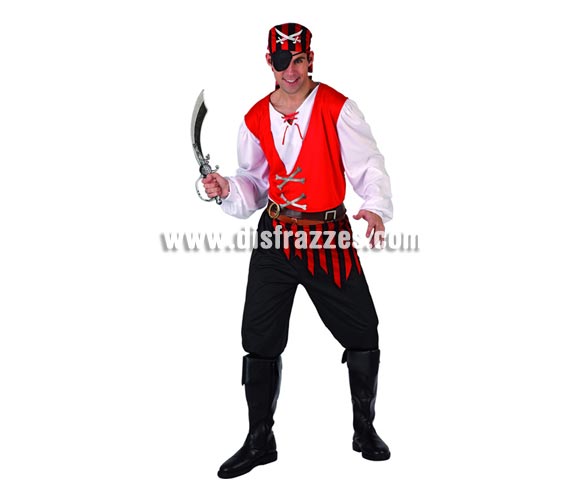Disfraz de Pirata para hombre. Talla 2 ó talla M-L 52/54. Incluye traje completo. Espada NO incluida, podrás encontrar en nuestra sección de Complementos.