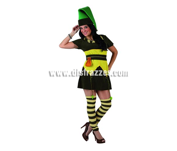 Disfraz de Duendecilla para mujer. Talla 1 ó talla S= 34/38. . Incluye traje completo. Disfraz de Elfa o Enanita. 