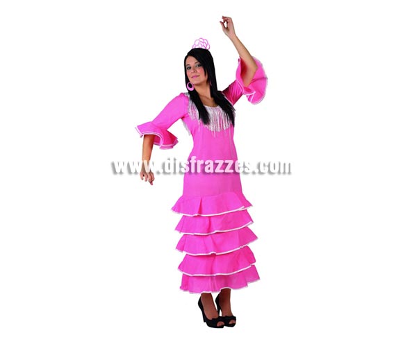 Disfraz de Bailaora Flamenca rosa con lunar blanco para mujer. Talla 3 ó talla XL 44/48. Incluye vestido. Pendientes y peineta NO incluidas, podrás encontrar en nuestra sección de Complementos.