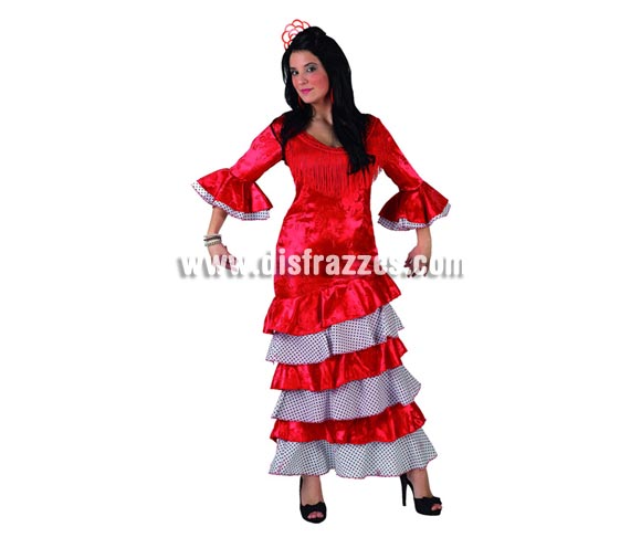 Disfraz de Flamenca lujo rojo para para mujer. Talla 3 ó talla XL 44/48. Incluye vestido.