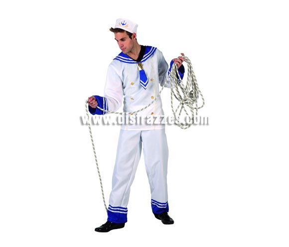 Disfraz de Marinero blanco para hombre. Talla 3 ó talla XL 54/58. Incluye camisa, pantalón y gorro. Cuerda NO incluida.