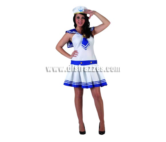 Disfraz de Marinera sexy blanco para mujer. Talla 3 ó talla XL 44/48. Incluye vestido y gorra.