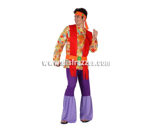 Disfraz de Hippie Psicodelico para hombre. Talla 2 ó talla standar M-L 52/54. Incluye traje completo.