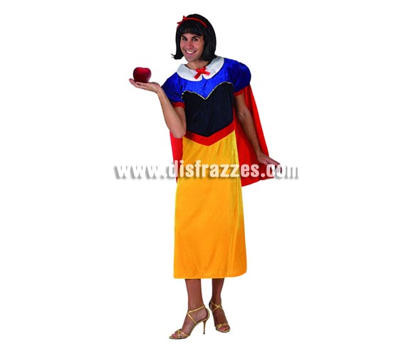 Disfraz de Blancanieves para hombre. Talla 2 ó talla standar M-L = 52/54. Incluye vestido, capa y diadema. Un disfraz muy cachondo para Despedidas de Soltero.