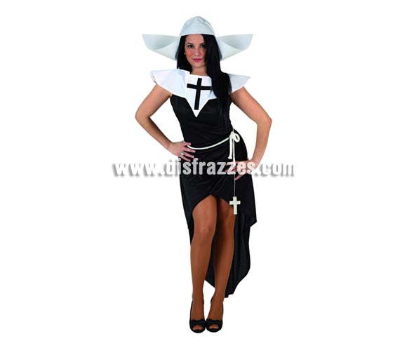 Disfraz barato de Monja sexy para mujer. Talla 2 ó talla standar M-L 38/42. Incluye traje completo.
