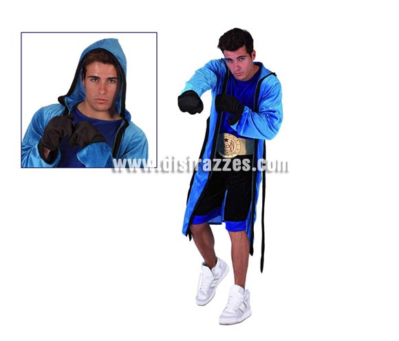 Disfraz de Boxeador para hombre. Talla 2 ó talla standar M-L 52/54. Incluye camisa, pantalón, cinturón, bata y guantes.
