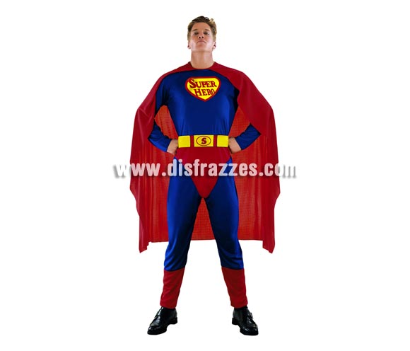 Disfraz de Superhéroe adulto. Talla única 52/56. Incluye mono, cinturón y capa.