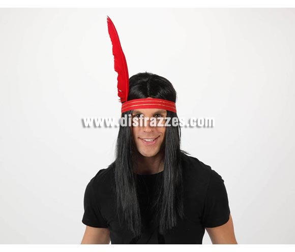 Peluca de Indio para hombre con cinta y pluma.