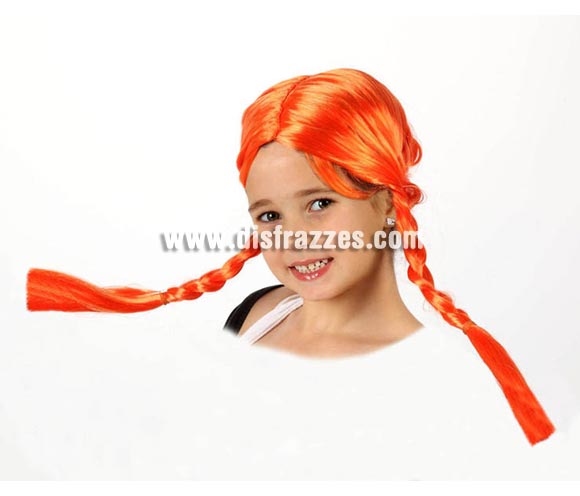 Peluca con trenzas Pipi Calzaslargas para niña.