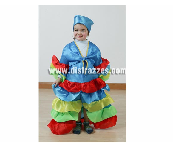 Disfraz de Rumbera azul infantil para Carnaval. Talla de 3 a 4 años. Incluye falda, camisa y pañuelo.