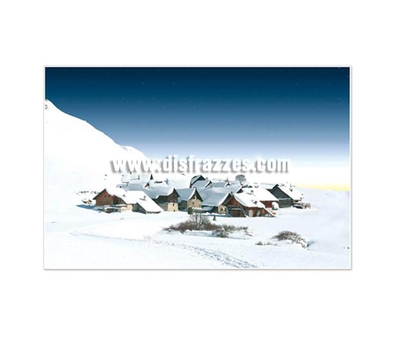 Fondo Belén PVC pueblo nevado de 60 x 100 cm.