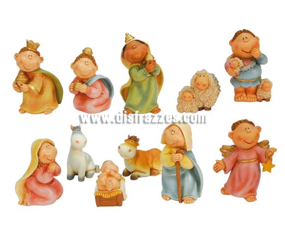 Nacimiento infantil y Reyes de 10 cm. (11 piezas). Ideal para ños niños.