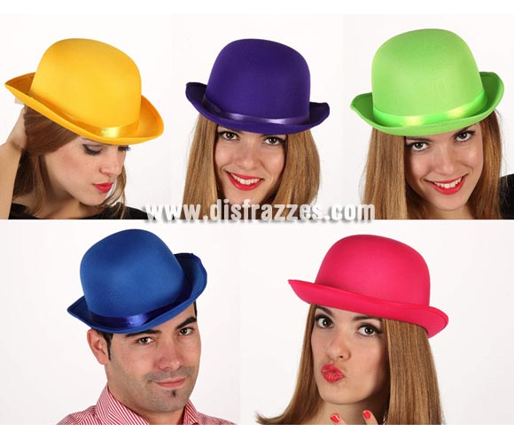 Sombrero Bombín Fluorescente. Cinco colores surtidos, precio por unidad, se venden por separado.