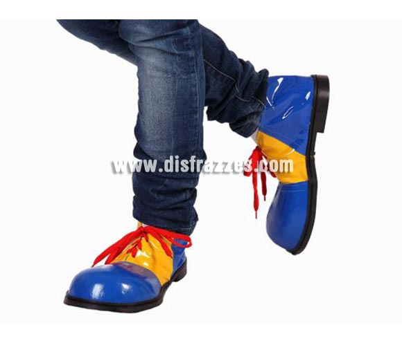 Par de Zapatos o Zapatones de Payaso azul y amarillo de 30 cm. para adulto.