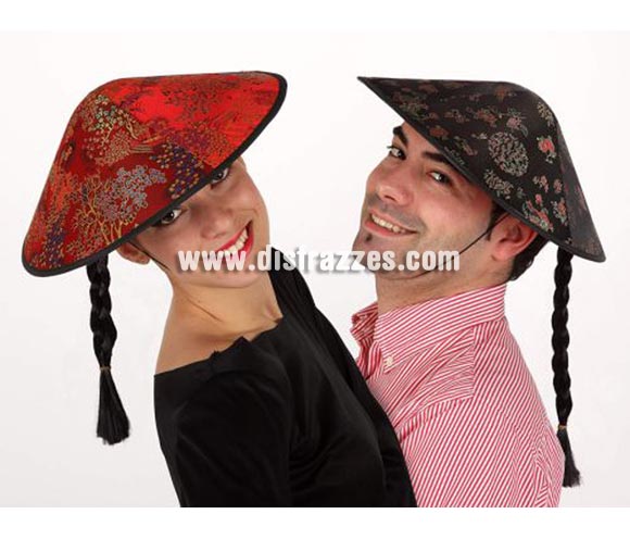 Sombrero Chino con trenza negra. Dos Modelos surtidos, precio por unidad, se venden por separado.