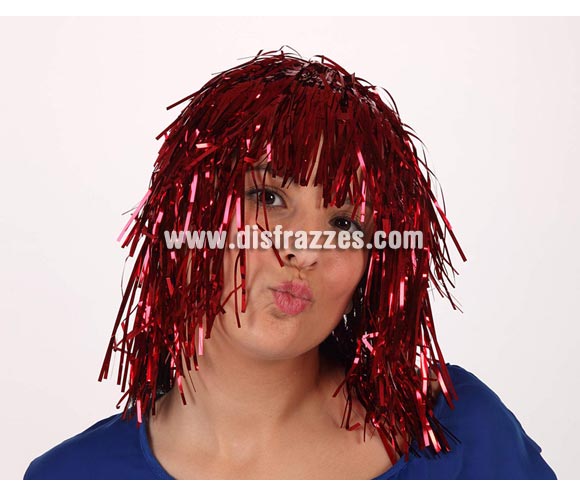Peluca Destellos roja. Talla única. Peluca ideal para Nochevieja.