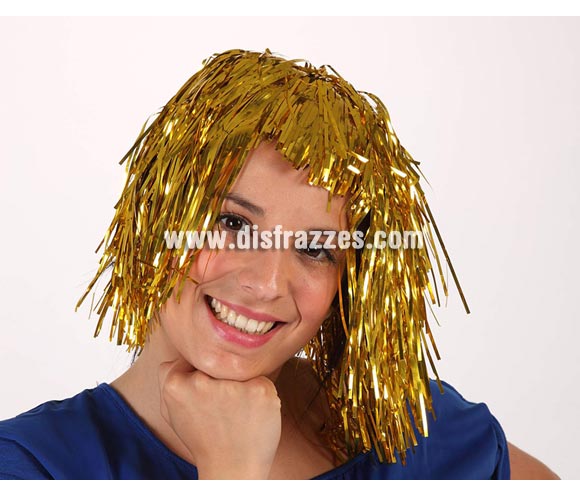 Peluca Destellos dorada. Talla única. Peluca ideal para Nochevieja.
