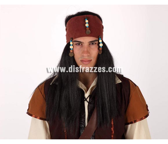Peluca de Pirata larga negra con pañuelo marrón. Talla universal.