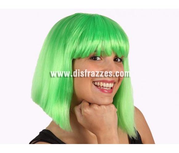 Peluca Verde media melena con flequillo. Talla universal. Peluca Cleopatra.